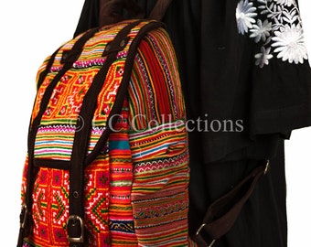 BACKPACK handmade + materials high QUALITY embroidered work TRIBAL bohemian purple Ethnic vintage Cotton