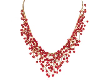 Collar de Hilo Metálico con Piedra Cristal y Perla de Piedra