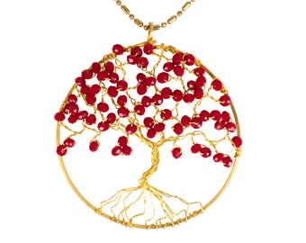 Collar hecho a mano árbol de la vida latón con cuentas y cristal
