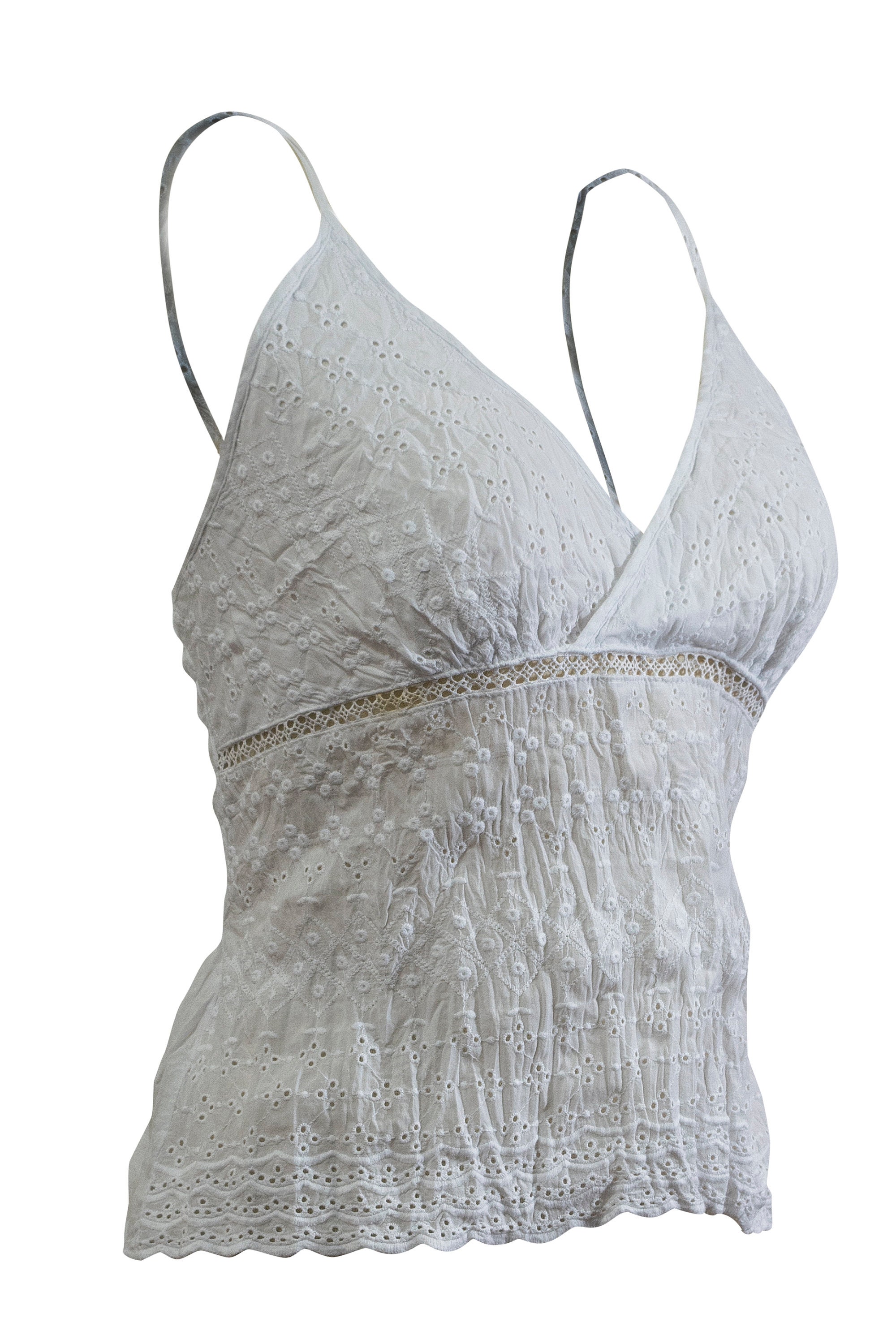 Image of Cotton Strap Camisole Top V Neck White