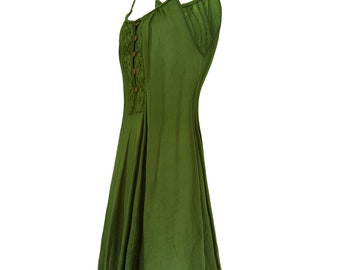 100% Mini vestido de algodón SKATER vestido de mujer correa de trenza detallada, LACE Front casual boho