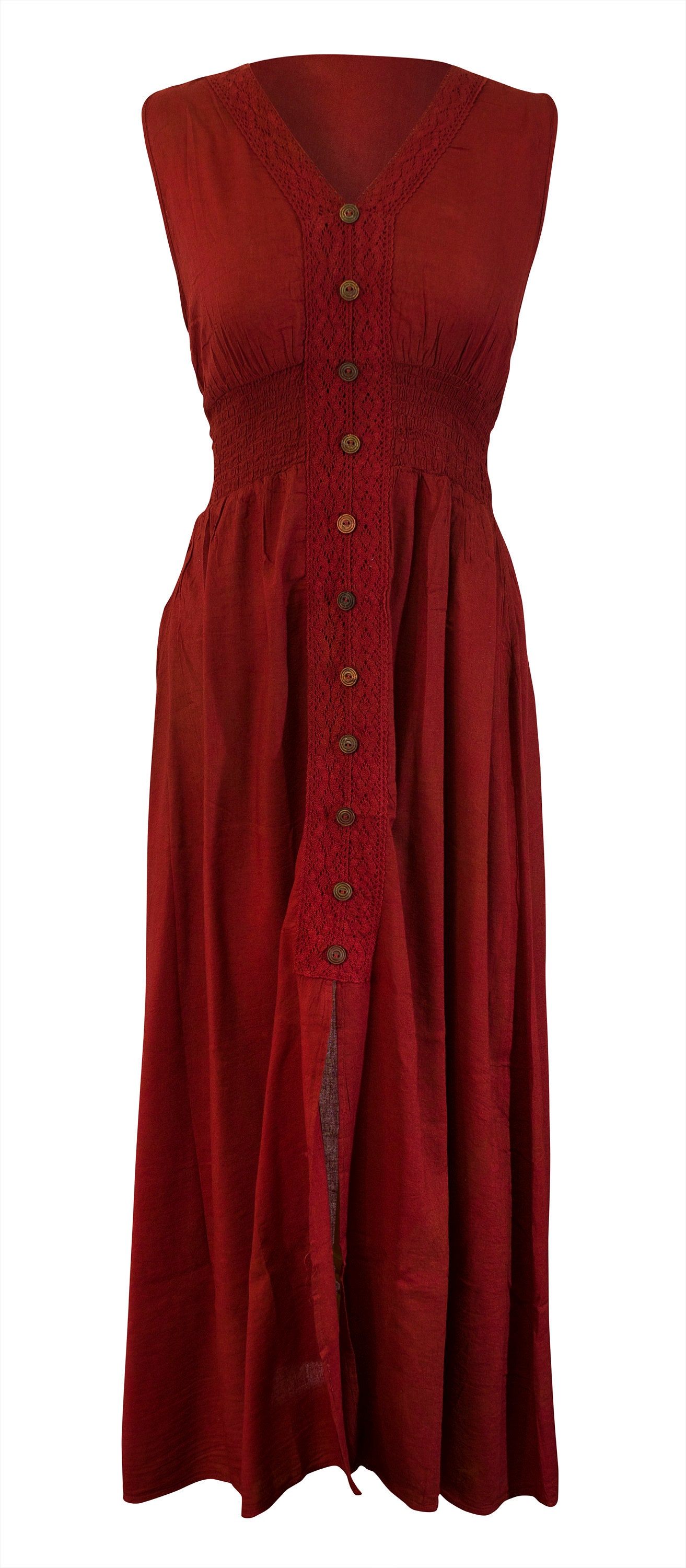 Cotton Maxi Dress Smocked Waist V Neck Wood Button - Etsy UK