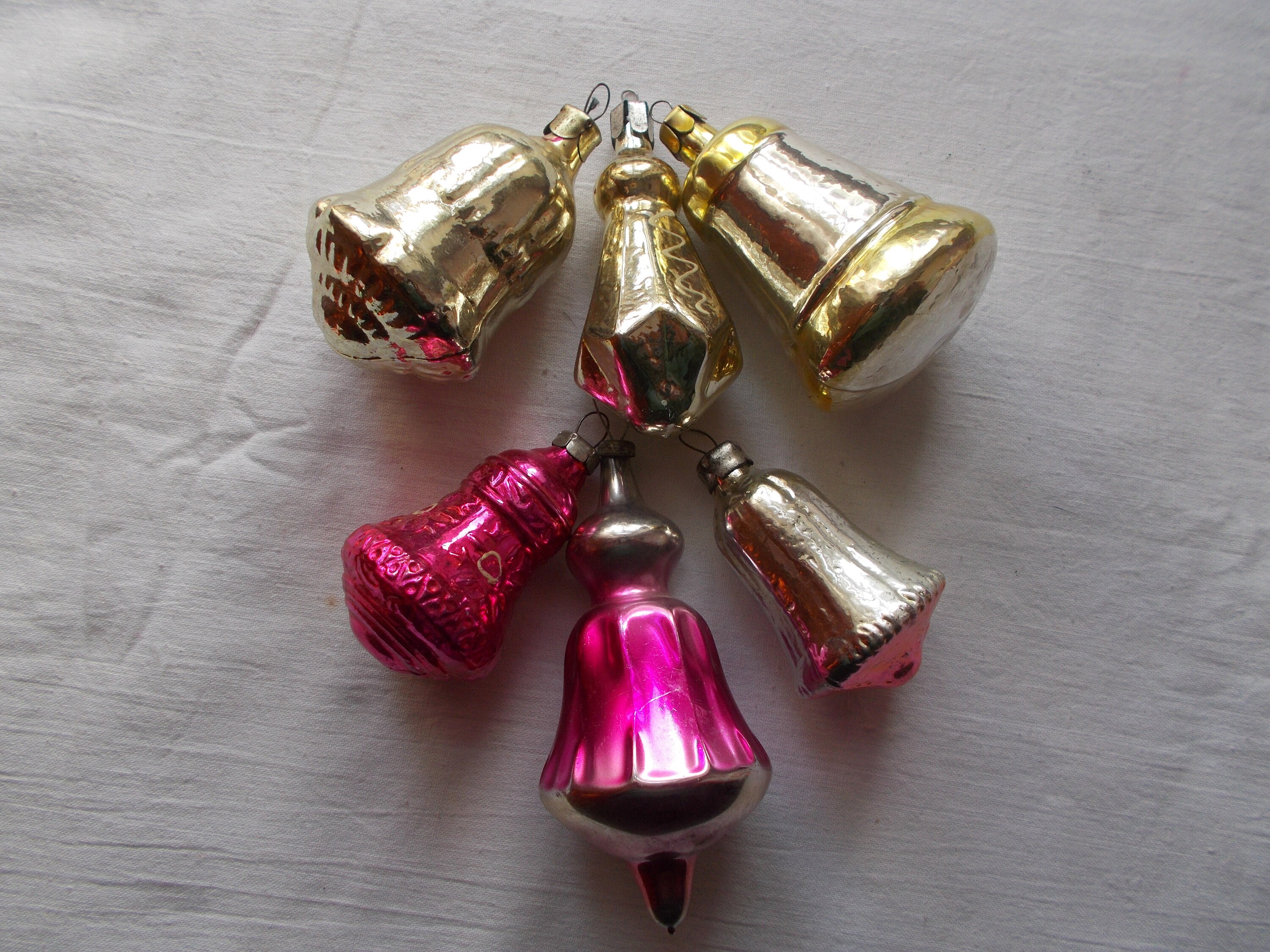 Set of 6 Christmas Jingle bells Vintage pink silver glass Etsy