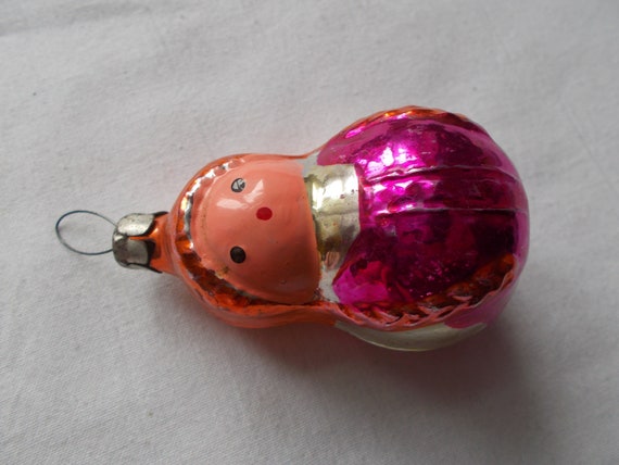 Vtg Pink Glass Russian Doll Christmas Ornaments 5" Set of 2 