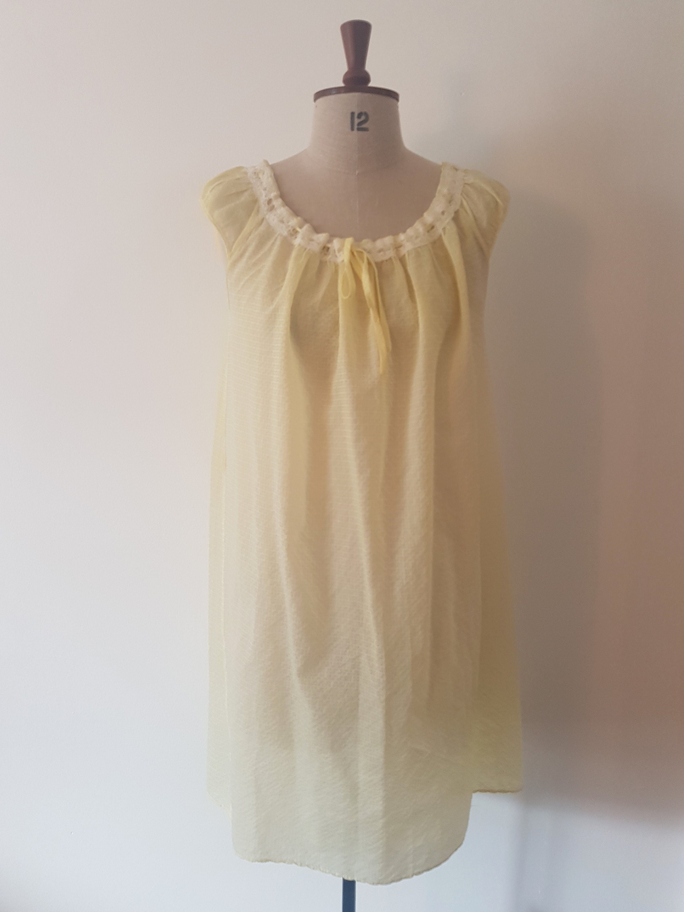 1960's yellow and white babydoll nightie | Etsy