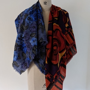 Vintage blue and red floral large scarves x 2