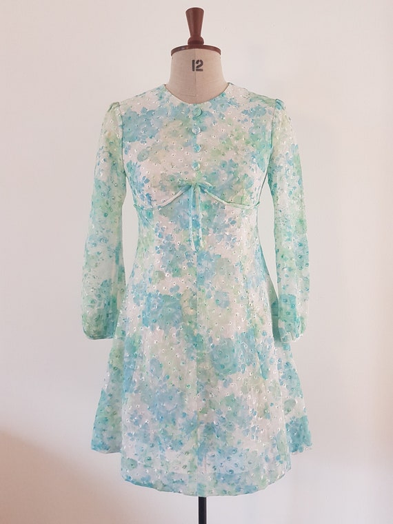 1960's pastel floral synthetic lace mini dress