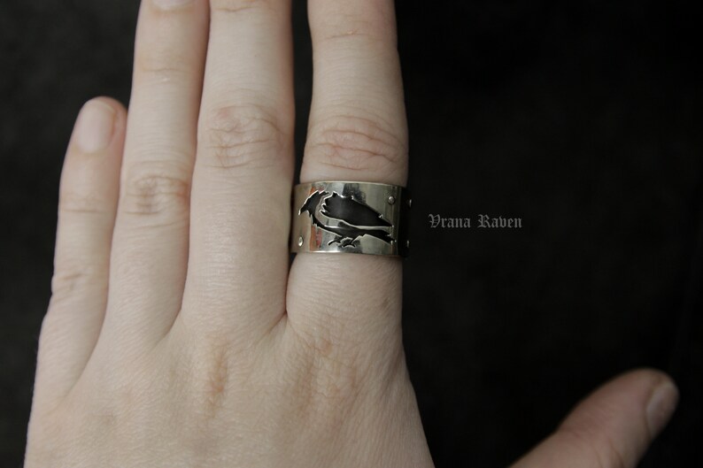 Hand raven riveted band ring crow bird brutal goth gothic industrial