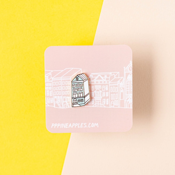 Amsterdam Canal House in Ice Blue |  Amsterdam Canal House pin  | Dutch Shophouse Enamel brooch