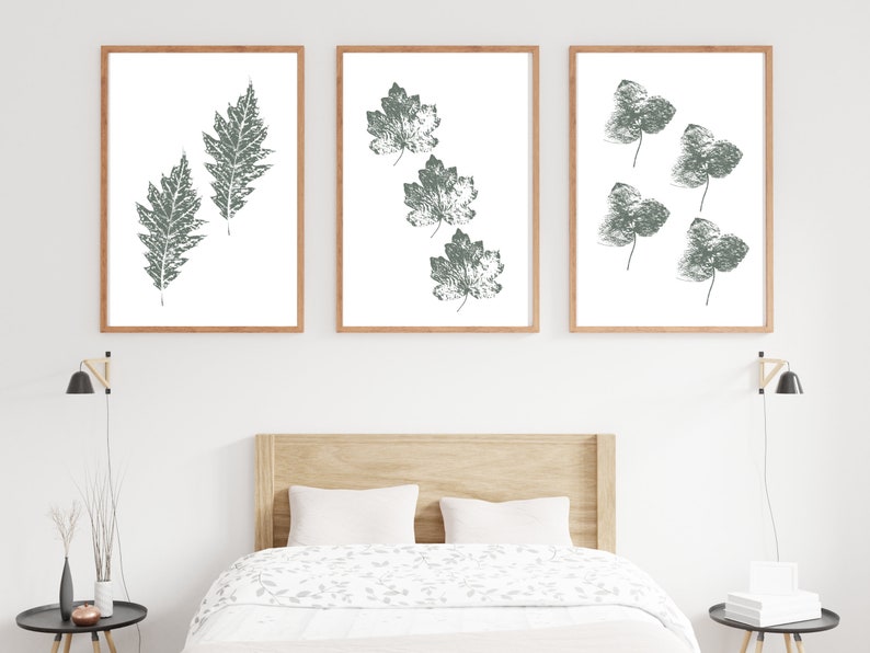 Green Fern Wall Art Set of 3 Dark Green Leaf Wall Decor Etsy
