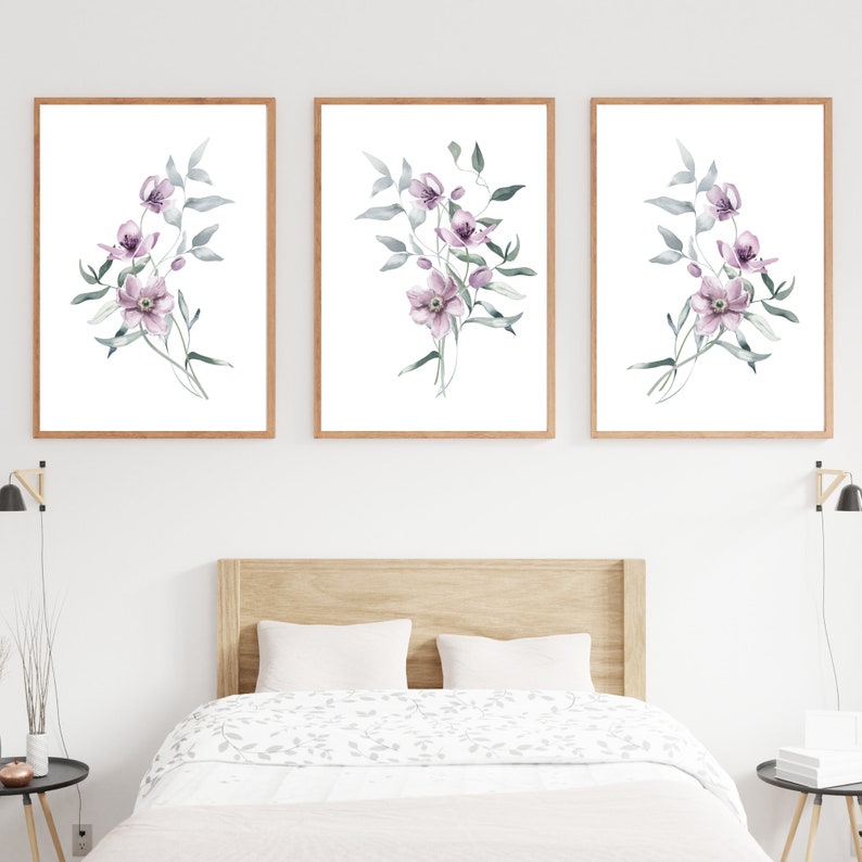 Blush Pink Flower Wall Art Set of 3 Botanical Prints Wall Etsy