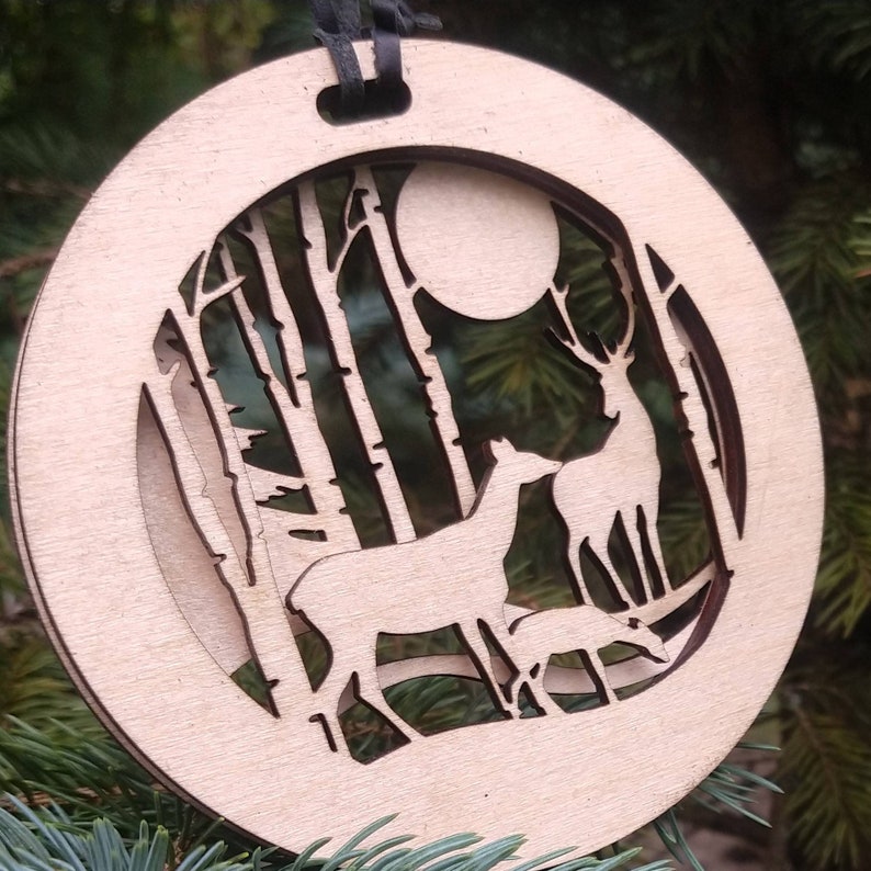 Christmas Ornament 3D Deer Family Laser Engraved Wood | Etsy