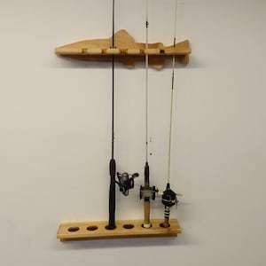 Wall mount Fishing Pole Holder, Wall Mount Rod Rack, Fish Shaped
