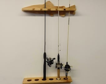 Wall mount Fishing Pole Holder, Wall Mount Rod Rack, Fish Shaped