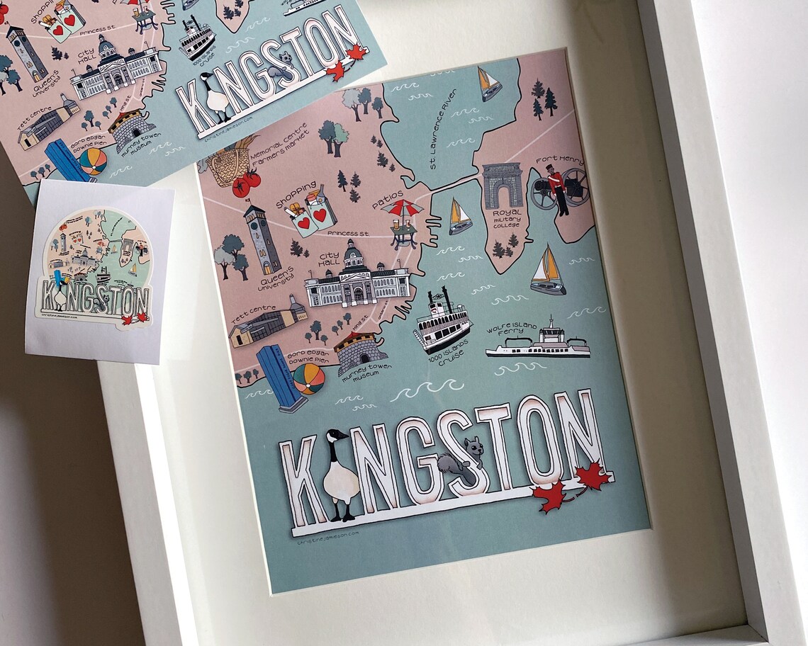 Illustrated map of Kingston Ontario Kingston print Canadian Etsy