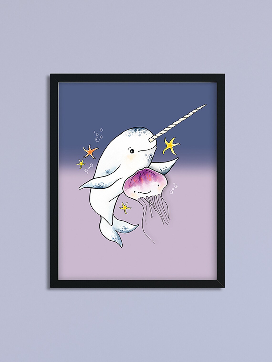 8x10 original narwhal and jellyfish print signed art print | Etsy