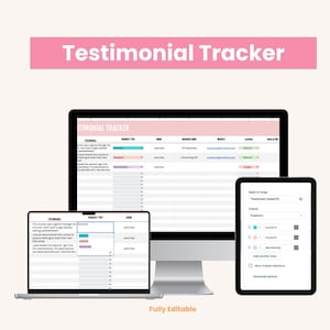 Testimonial Tracker | Google Sheet zum Organisieren von Bewertungen und Kunden-Feedback