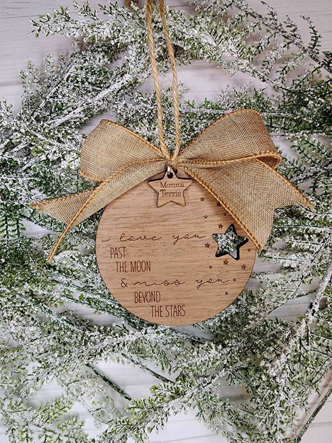 Personalized Memorial Christmas Ornament, I Love You Past the Moon, in Memory Ornament, Loss of ...