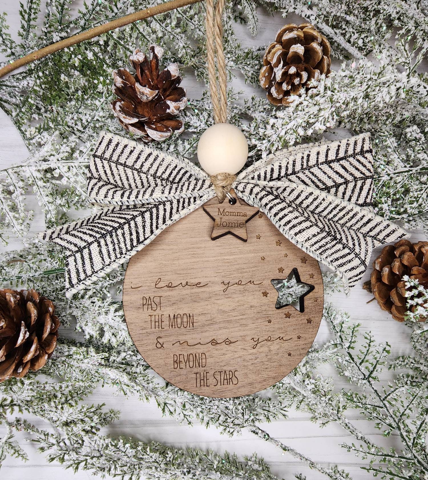 Personalized Memorial Christmas Ornament, I Love You Past the Moon, in Memory Ornament, Loss of ...