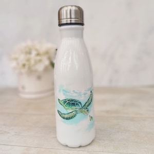 TURTLE Water Bottle Cute pair of Turtles, Pretty Gift for Her Personalised Water Bottle, Beach Gift for Him, Nature Lover Gift Friendship