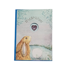 Carta di GUARIGIONE Ametista con VERO CRISTALLO allegato! Sollievo dallo stress: regalo sentimentale e biglietto in uno: preoccupa la lepre di cristallo che guarda la luna