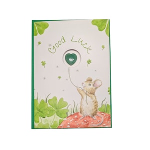 "Viel LUCK Karte mit ""GLÜCKLICHER KRISTALL"" als Anhänger." Grüner Aventurin - Originale Aquarellzeichnung - sentimentales Geschenk und Karte in einem - Erfolg