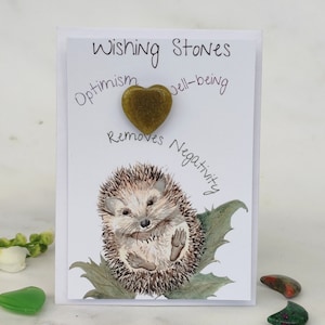 WELZIJN - Wenssteenkristalkaart met originele kunstwerken, HEDGEHOG, GELUK Positieve energie, Ondersteunend sentimenteel tokencadeau