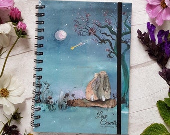 Stars Hare Hardback Notebook Hare Journal Shooting Star Notebook Woodland Cute Bunny Hares Stationery Moon NotebookHare painting