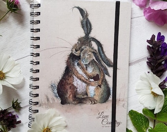 Cute Hare Notebook Hardback Spiral Notebook Hugging Hares Stationery Gift Journal Bunny Lover Gift Hares Lover Valentine Gift