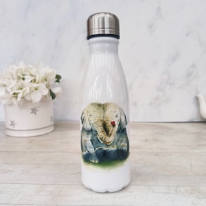 Hugging Elephants Water Bottle with red heart Pretty Gift for Her Personalised Water Bottle &quot;Elephant Hugs&quot; design