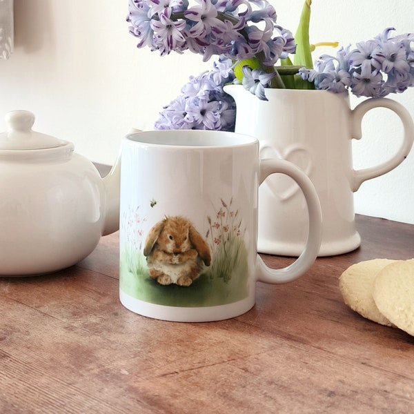 Cute Bunny Mug with Bee Pretty Gift for Tea Coffee Lover