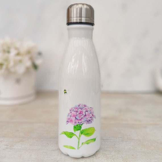 Pretty Bee Water Bottle With Pink Hydrangea Flower Gift for 