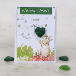 VEEL GELUK - Wenssteenkristalkaart met origineel kunstwerk met muis, positieve aandenken, vriendelijkheid, ondersteunend sentimenteel tokencadeau