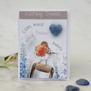INNERLIJKE VREDE - Wenssteenkristalkaart met originele kunstwerken, ROBIN, positieve energievriendelijkheid, ondersteunend sentimenteel tokencadeau