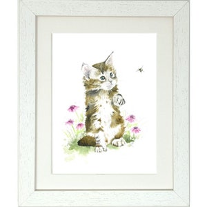 pretty cat and bumblebee painting Blossom  and  Honey Framed Print (portrait)