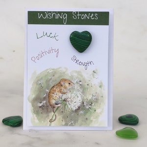 STERKTE - Wishing Stone Crystal Card met originele kunstwerken, muis op paardenbloem, GELUK Positieve energie, ondersteunend sentimenteel tokencadeau