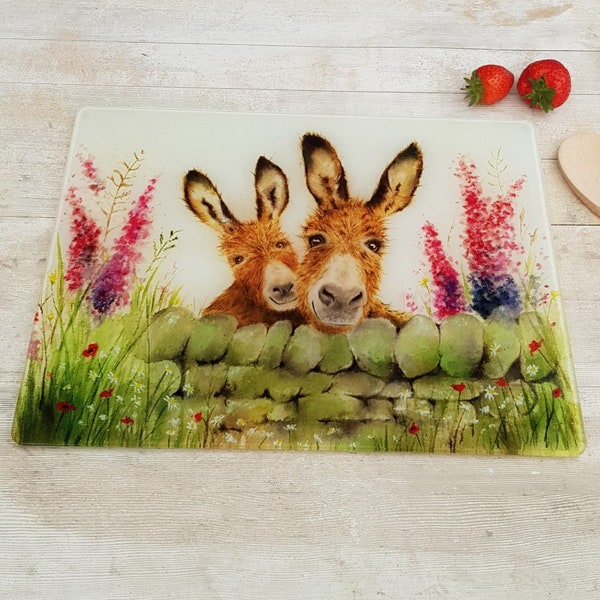 Pretty Donkey Glass Worktop Protector Cutting Board Cute Donkeys Worktop Saver Kitchen Gift For Her Kitchen Homeware Country Home Gift