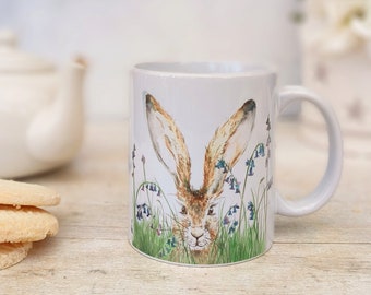 Hare Mug with Bluebells Pretty Gift for Tea Coffee Lover