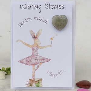 DREAMMAKER - Wunschstein Kristall Karte mit Originalkunstwerk, Hase Ballerina, ERFOLG Positiv Kinder Geschenk Sentimental Token Geschenk
