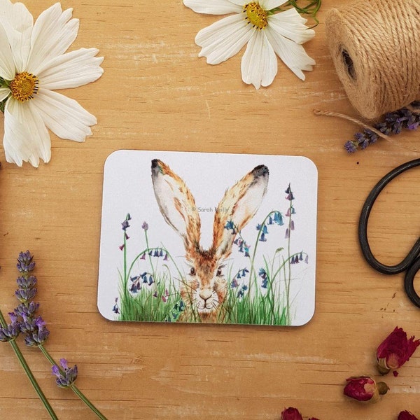 Bluebell Hare Coaster Gift For Her Wildlife Hare Painting Gift Bunny Lover Rabbit Drink Mat Tea Coaster Coffee Gift Woodland Coaster For Her