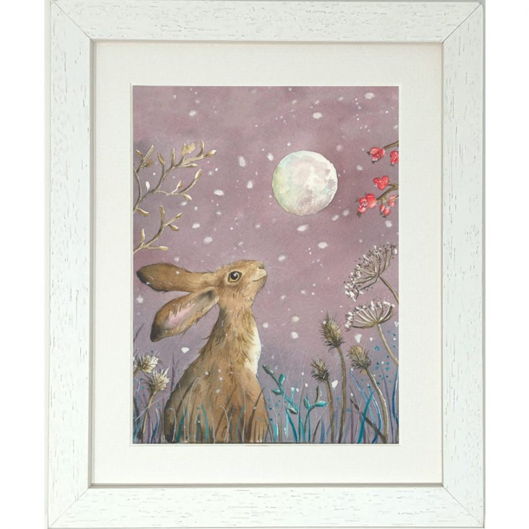 CUTE Stargazing Hare Painting - Framed Watercolour Print (portrait ...