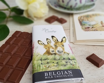 Barra de chocolate belga de lujo, cesta de regalo para amantes de los burros