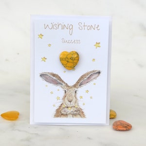SUCCES - Wenssteenkristalkaart met originele kunstwerken, Haas en sterren, Veel LUCK, Positieve energievriendelijkheid, Ondersteunend sentimenteel geschenk