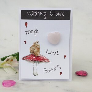 MAGICAL - Wishing Stone Crystal Card met originele kunstwerken, LUCKY Mouse Mushroom, positieve aandenken, vriendelijkheid, ondersteunend sentimenteel geschenk