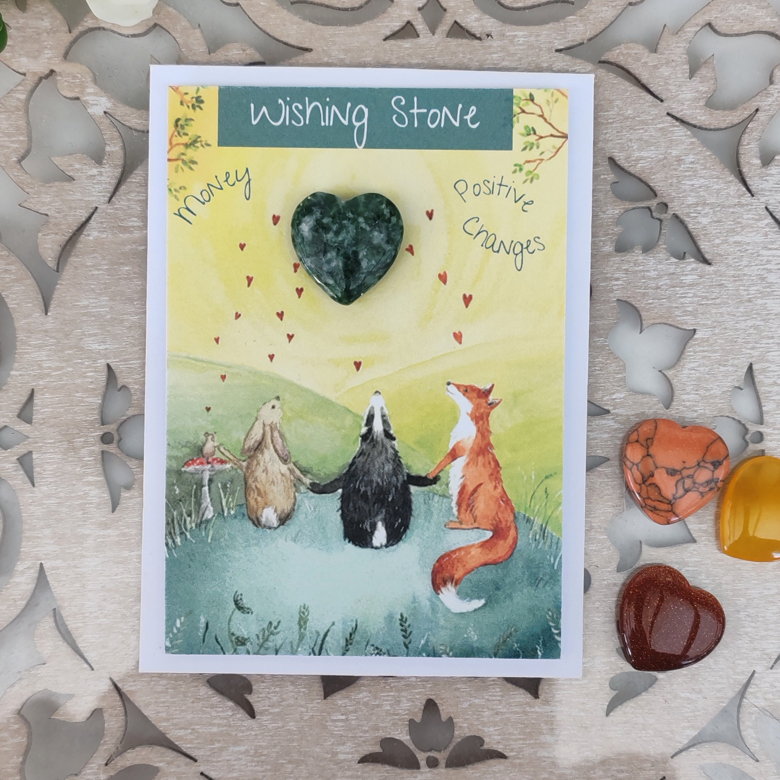 POSITIVE VIBES - Wishing Stone Crystal Card With Original Artwork, Good ...