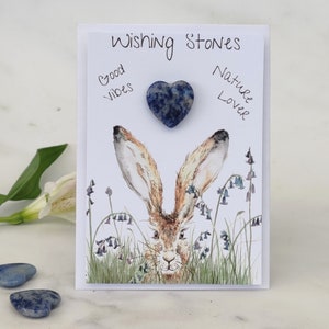 GOEDE VIBES - Wenssteenkristalkaart met originele kunstwerken, Haas, VERTROUWEN Positief sentimenteel tokencadeau