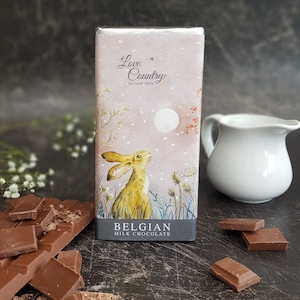 Cute Hare Christmas Luxury Belgian Chocolate Bar, stocking filler, Rabbit Christmas gift, Winter Bunny Gift