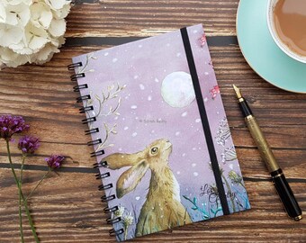 Hare Hardback Spiral Notebook Hare Journal Bunny Stationery Hare Lover Gift Bunny Stargazing Hare Gift