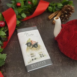 Cute Winter Sheep Christmas Luxury Belgian Chocolate Bar, stocking filler, Christmas gift