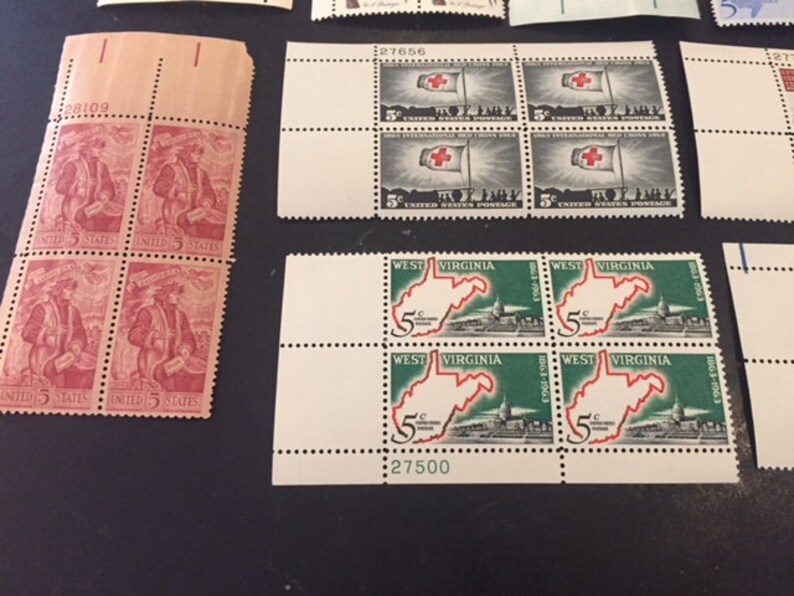 Large lot of MINT vintage US postage stamp blocks all 5cent Etsy